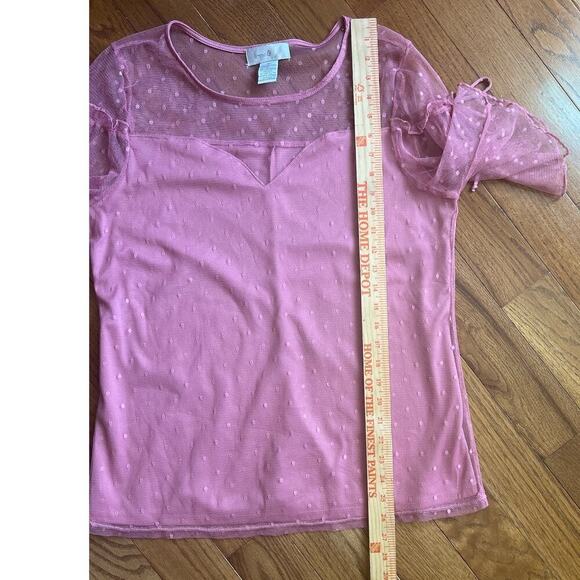 Emma & Olive Swiss Dot Mesh Overlay Top Sweetheart Neck Bell Sleeve Pink size XL - Picture 7 of 11